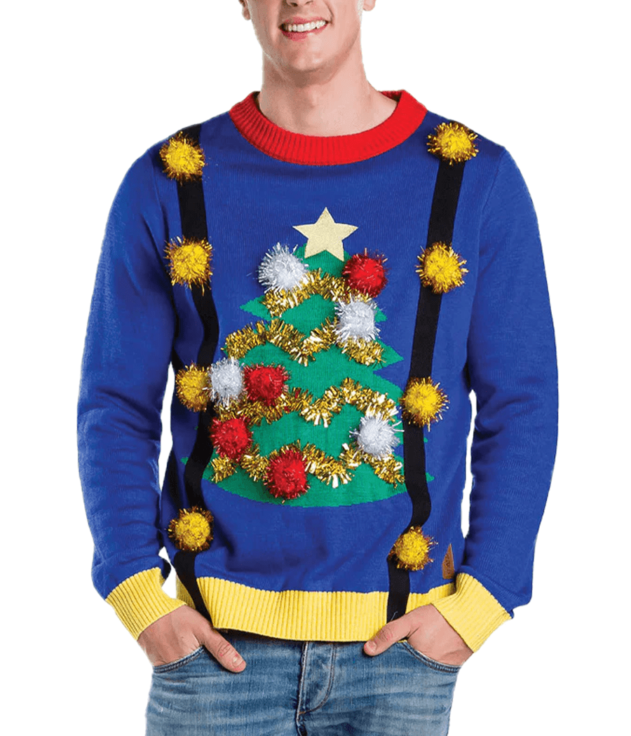 Men s Ugly Christmas Tree Sweater with Suspenders