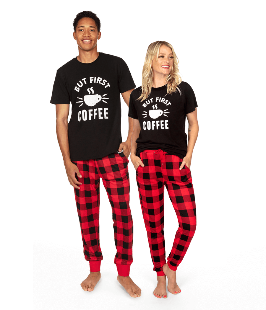 Matching But First Coffee Couples Pajamas Primary Image