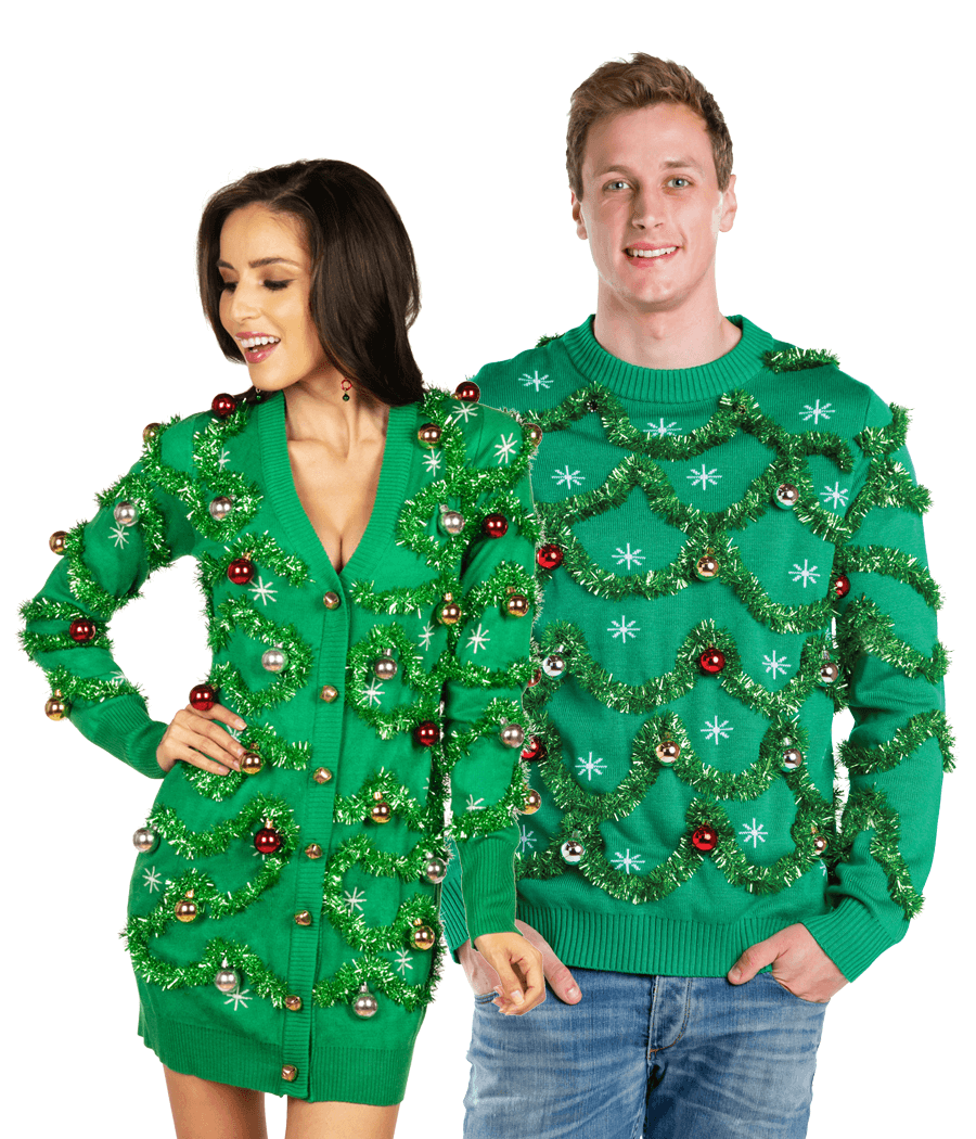 Matching Gaudy Garland Couples Ugly Christmas Sweater Image 2
