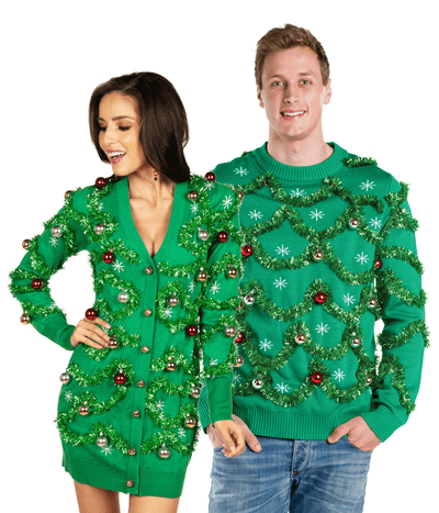 Matching Gaudy Garland Couples Ugly Christmas Sweater