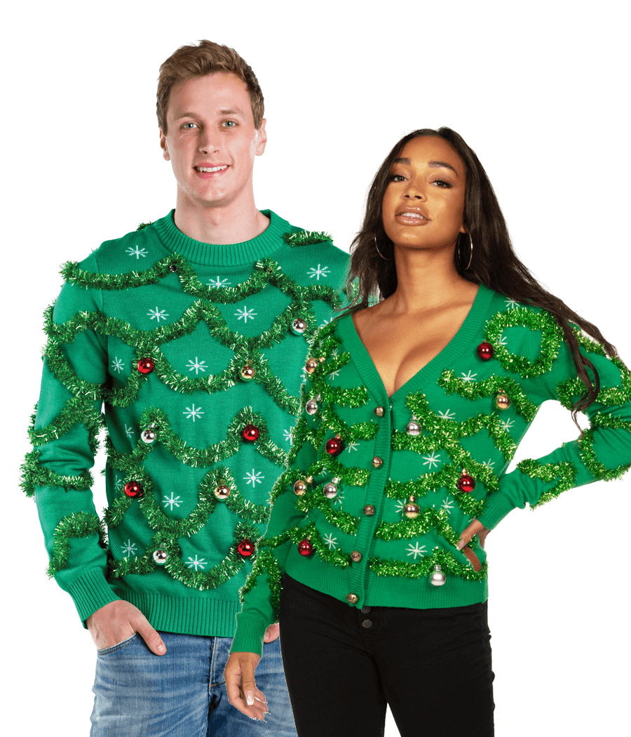 Matching Gaudy Garland Couples Ugly Christmas Sweater