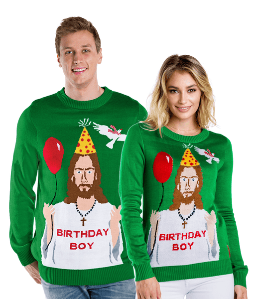 Matching Happy Birthday Jesus Couples Ugly Christmas Sweater Tipsy Elves