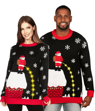 Matching Leaky Roof Light Up Couples Ugly Christmas Sweater