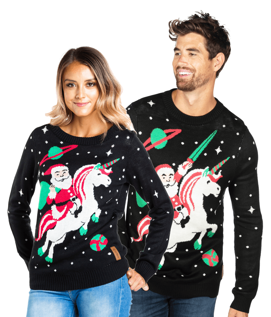 Matching Santa's Unicorn Couples Ugly Christmas Sweater Primary Image