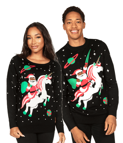 Matching Santa's Unicorn Couples Ugly Christmas Sweater Image 2::Matching Santa's Unicorn Couples Ugly Christmas Sweater