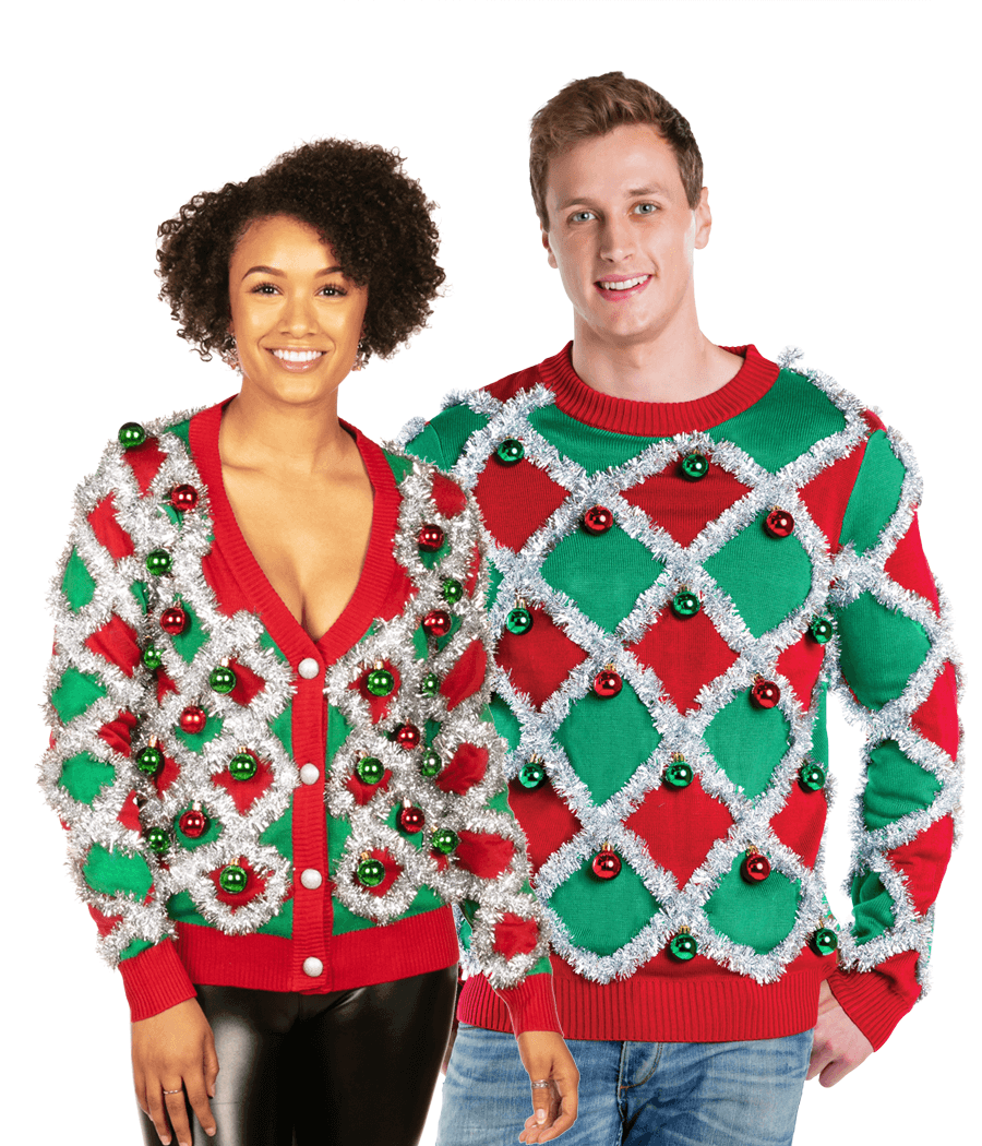 Matching Tacky Tinsel Couples Ugly Christmas Sweater