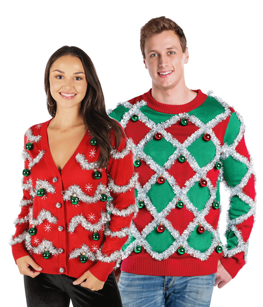 Matching Tacky Tinsel Couples Ugly Christmas Sweater Image 2