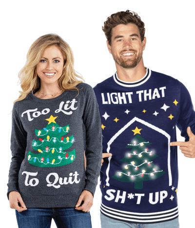 Matching Lit Tree Couples Ugly Christmas Sweater Primary Image