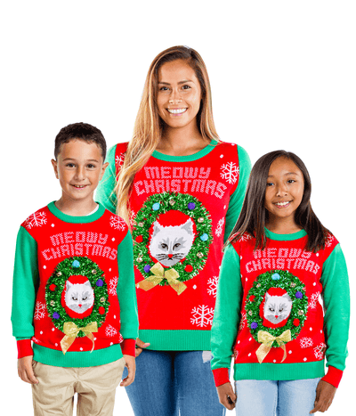 Matching Meowy Christmas Family Christmas Sweaters