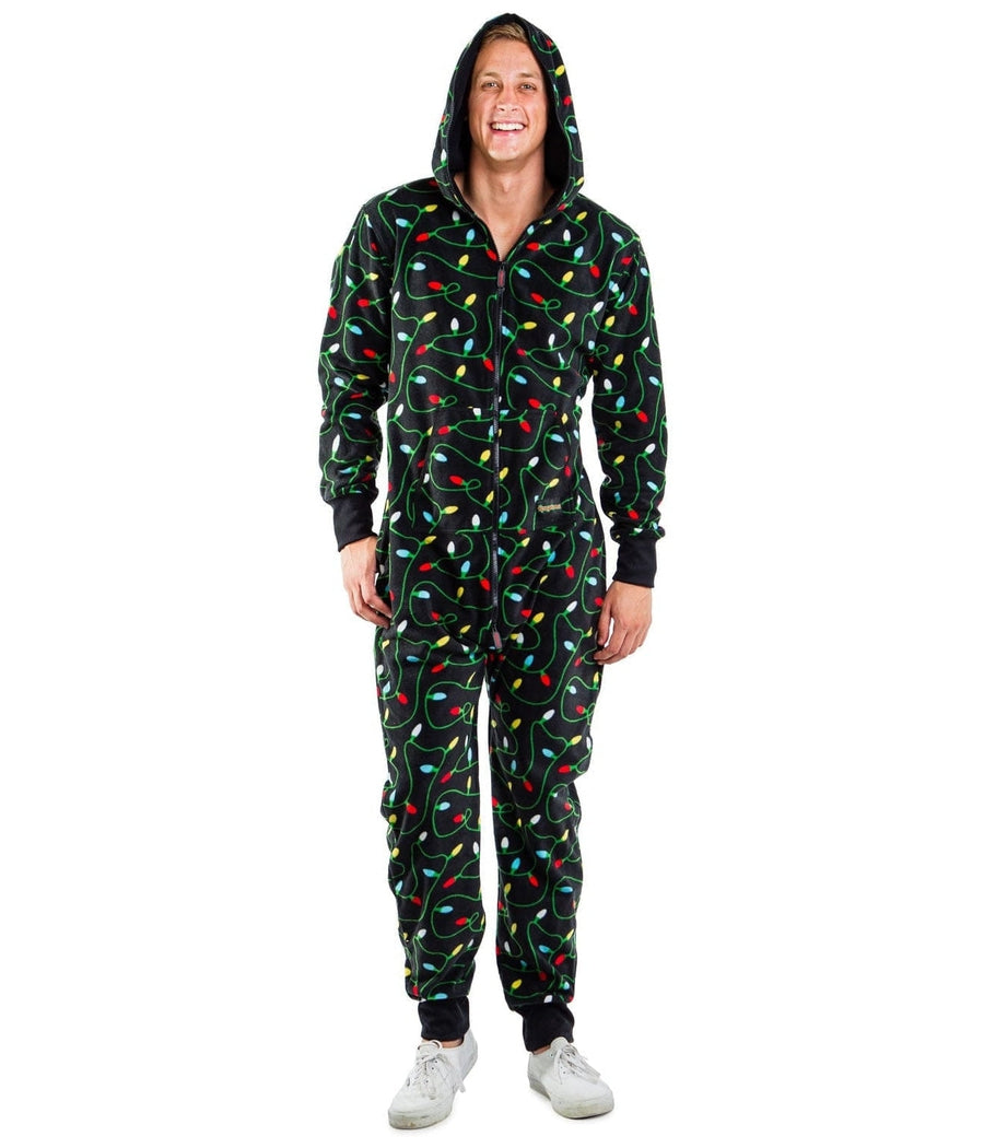 Black String Of Lights Jumpsuit: Men's Christmas Outfits | Tipsy Elves