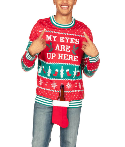 Men's My Eyes Are Up Here Ugly Christmas Sweater Primary Image