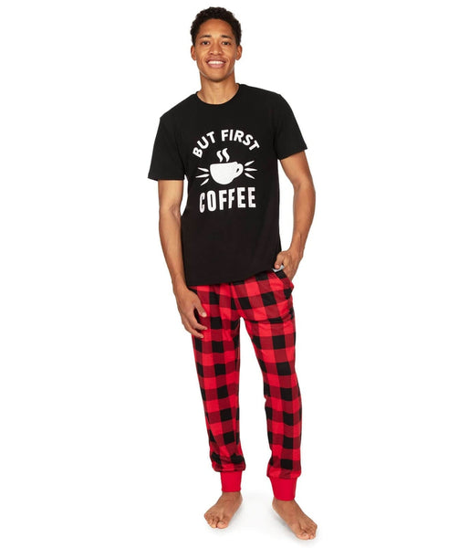 First Coffee Pajamas Men s Christmas Outfits Tipsy Elves