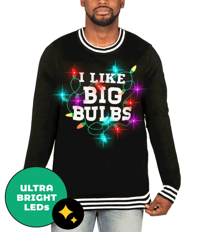 Men's I Like Big Bulbs Light Up Ugly Christmas Sweater Primary Image