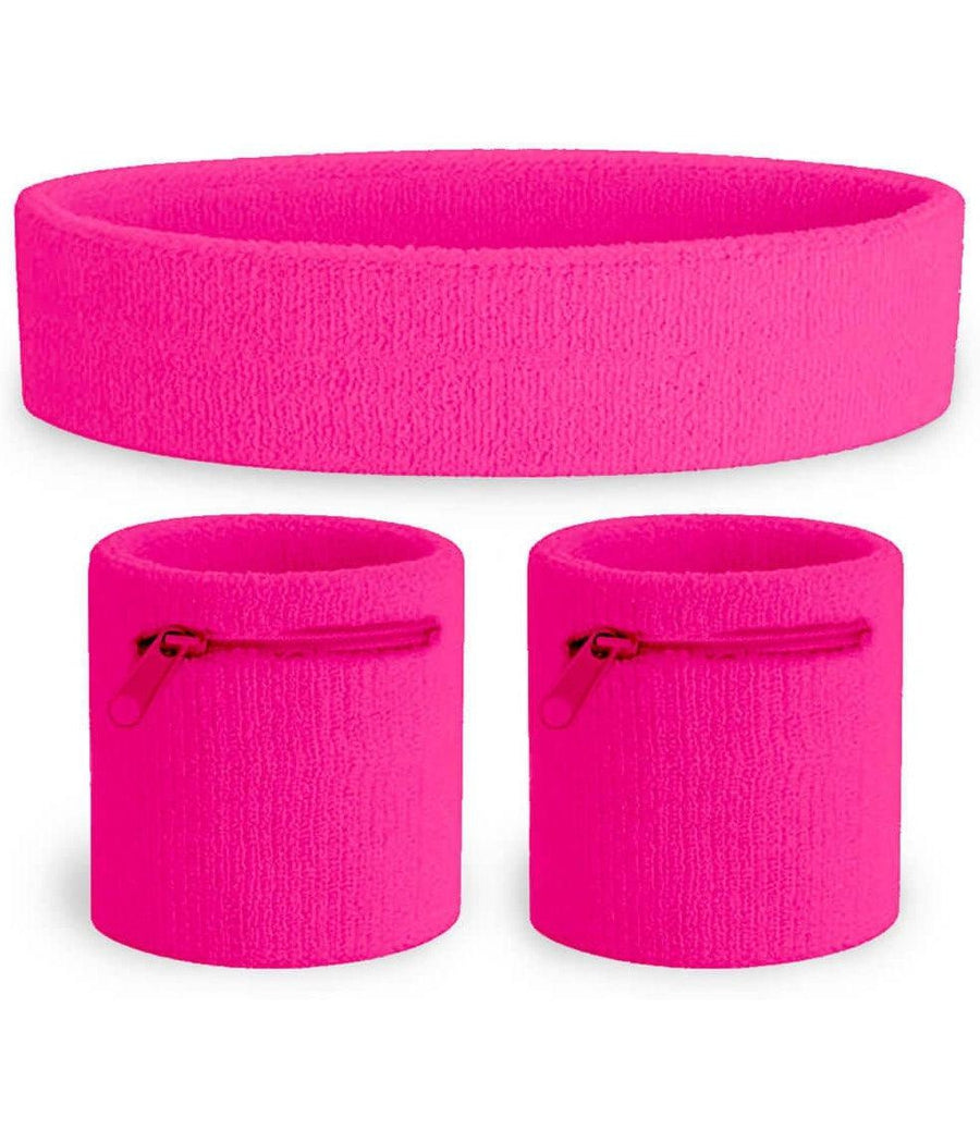 Neon Pink Zippered Sweatband Set