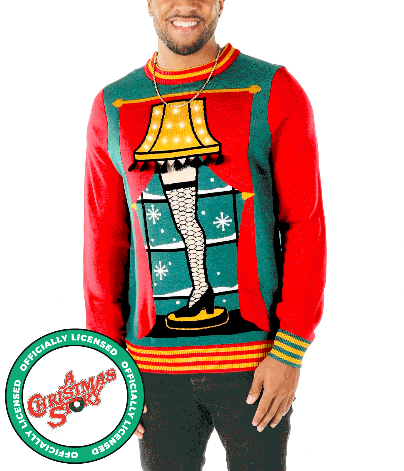 Men's Christmas Story Leg Lamp Light Up Ugly Christmas Sweater