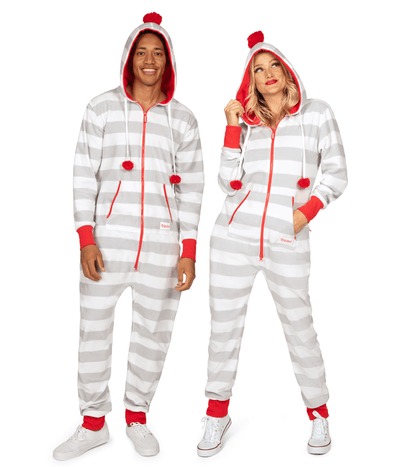 Matching Stripes and Poms Couples Jumpsuits Primary Image