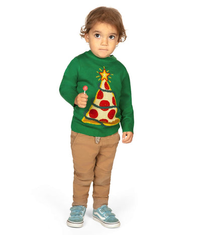 Toddler Boy's Pizza Tree Ugly Christmas Sweater Image 2