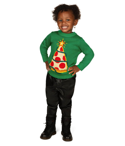 Toddler Girl's Pizza Tree Ugly Christmas Sweater Image 2