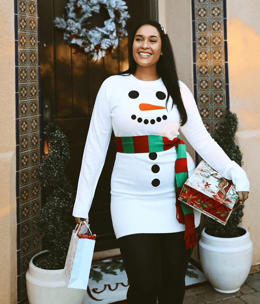 Women's Snowman Scarf Sweater Dress Image 4