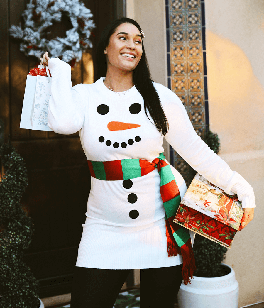 Women's Snowman Scarf Sweater Dress Image 3