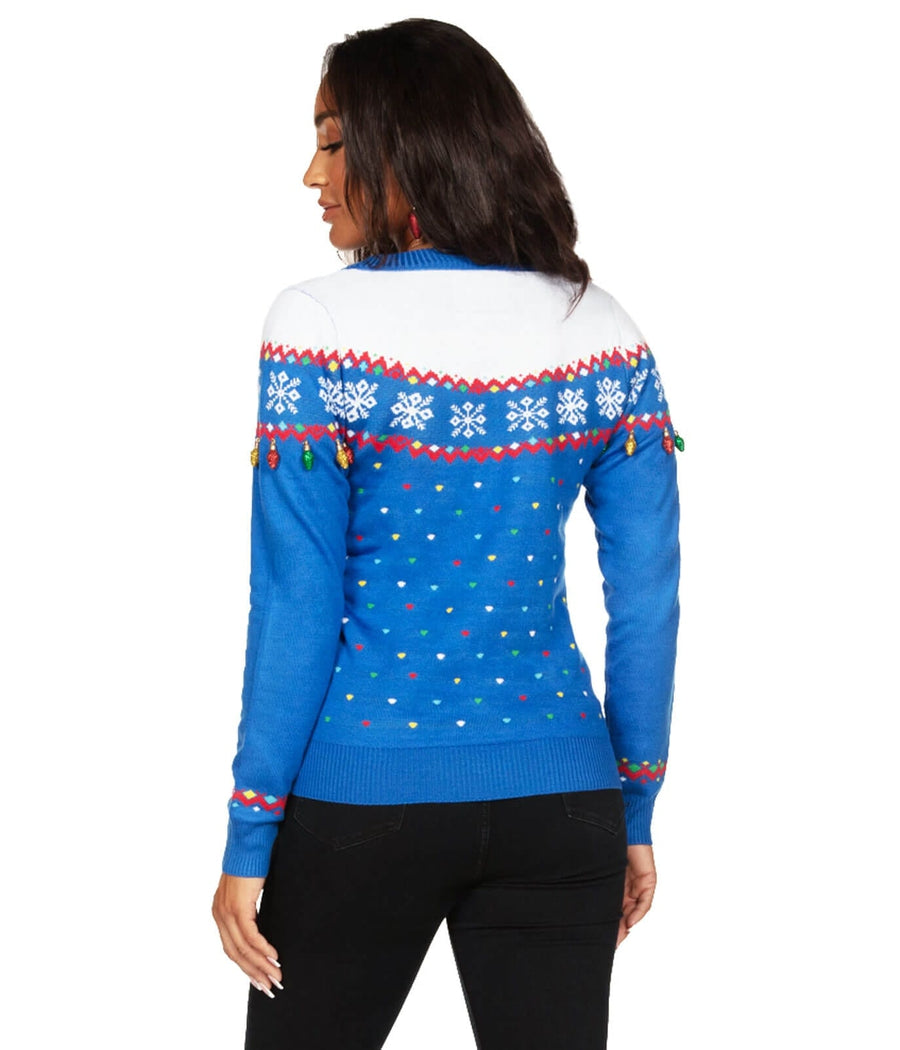 Women's Blue Christmas Lights Cardigan Sweater