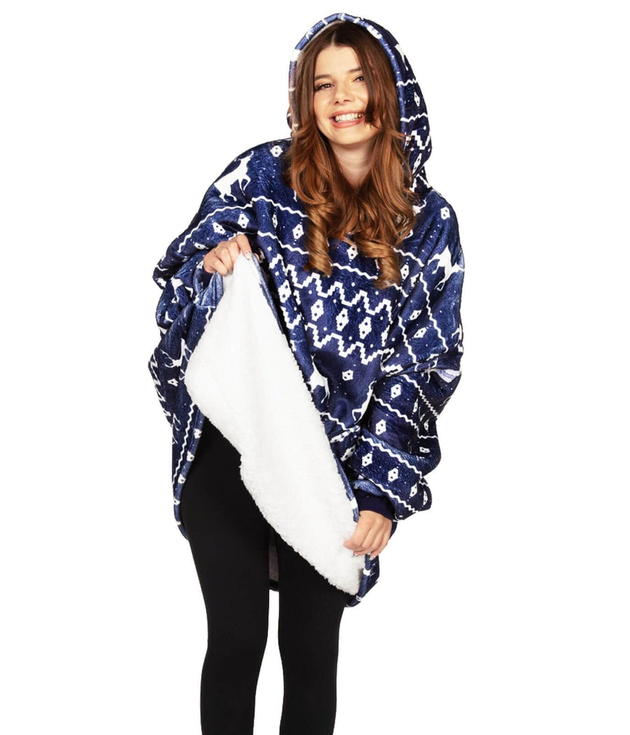 Blue Reindeer Blanket Hoodie Image 2