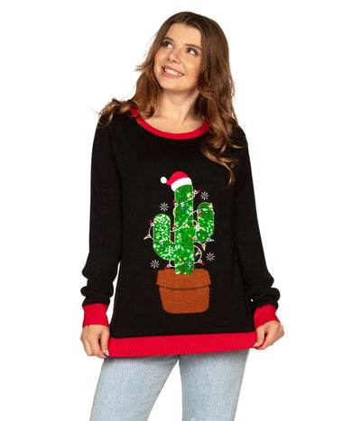 Women's Cactus Tree Light Up Ugly Christmas Sweater Image 2