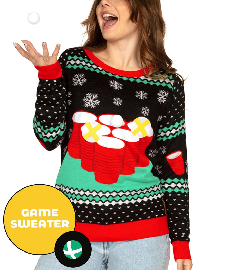 Women's Cheer Pong Game Ugly Christmas Sweater