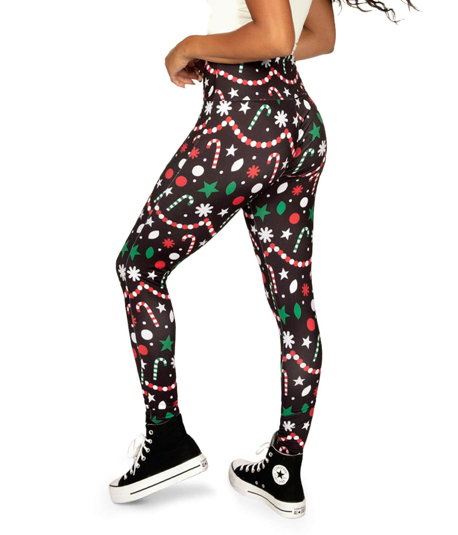 Holiday Symbols All Over Red Juniors Ugly Christmas Leggings