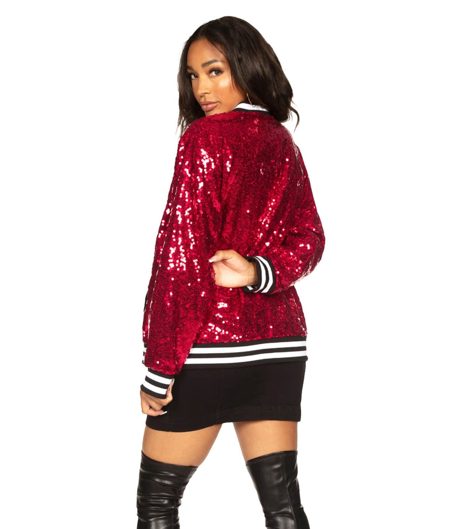 Women's Red Sequin Disc Bomber Jacket Image 2