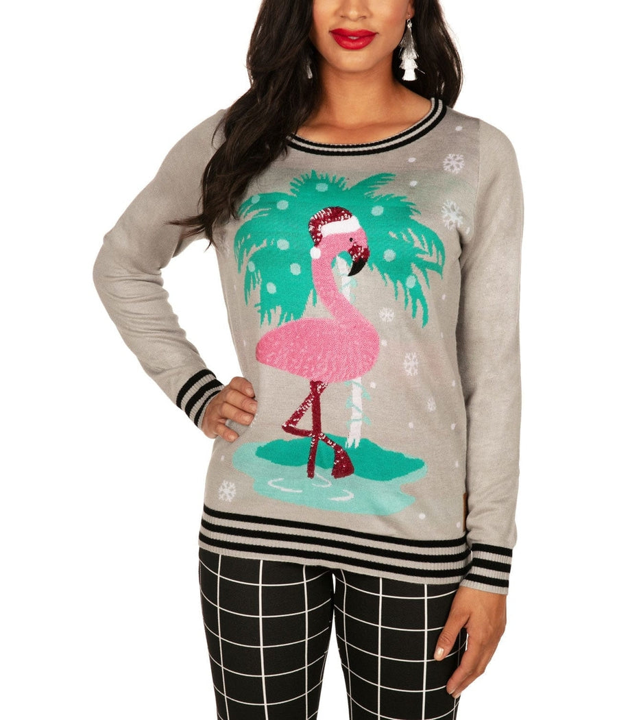 Women's Sequin Flamingo Ugly Christmas Sweater Primary Image