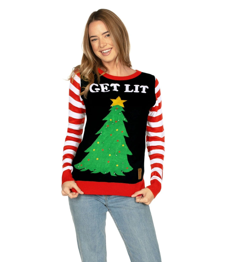 Women's Get Lit Light Up Ugly Christmas Sweater Image 4