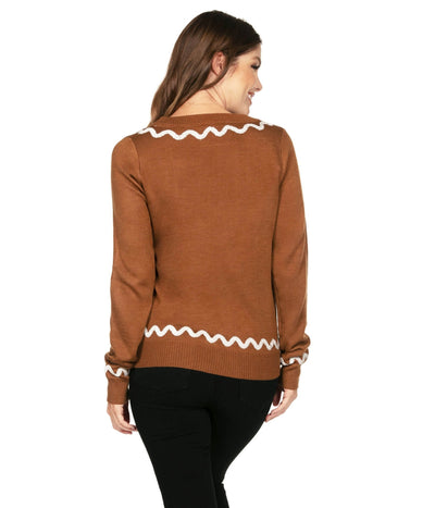 Women's Gingerbread Man Ugly Christmas Cardigan Sweater Image 2