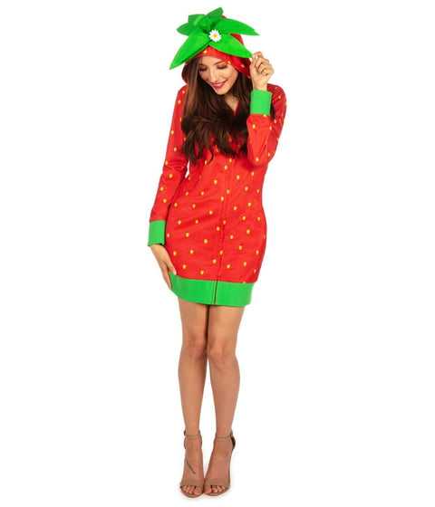 Strawberry Costume Dress | Fun Halloween Adult Costume | High Strength & Durable Material | Red