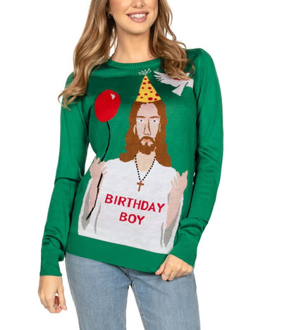 Women's Happy Birthday Jesus Ugly Christmas Sweater Primary Image