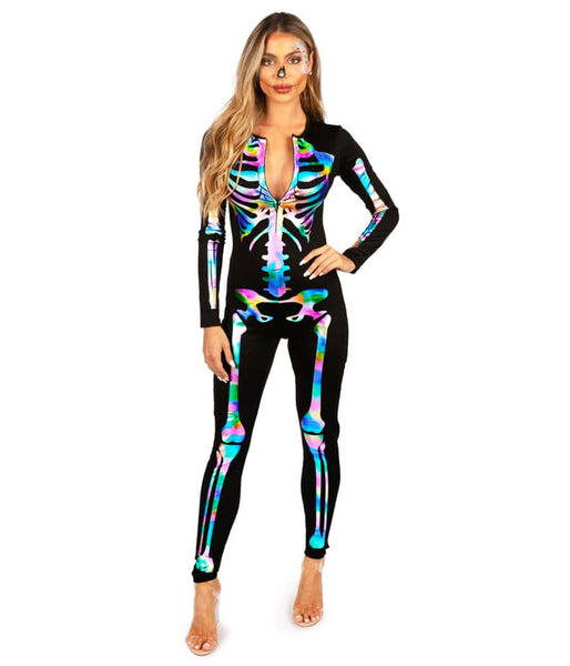 Iridescent Skeleton Bodysuit Costume: Women's Halloween Outfits