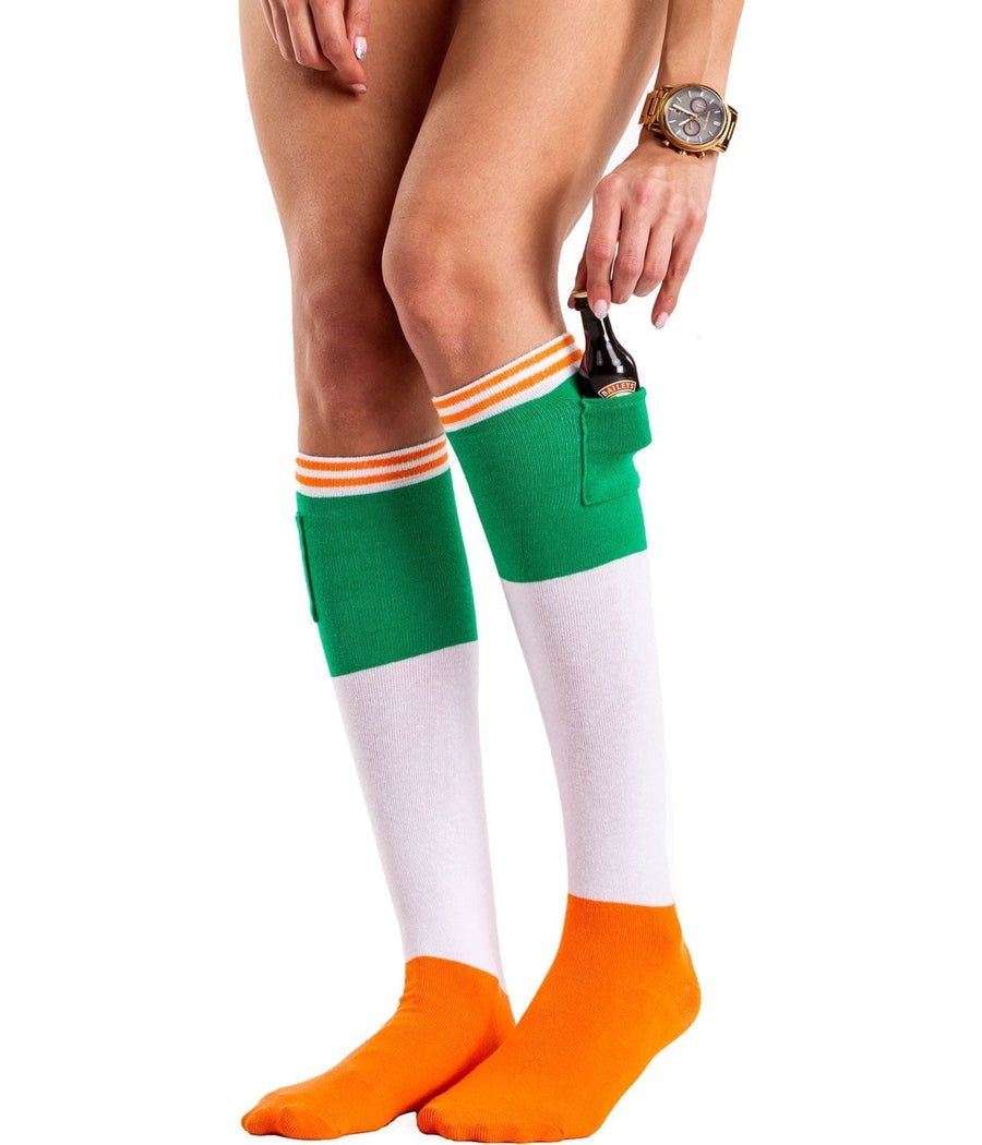 Women's Irish Flag Shot Socks with Pockets (Fits Sizes 6-11W)