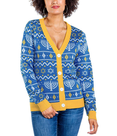 Women's Menorah Print Cardigan Sweater Primary Image