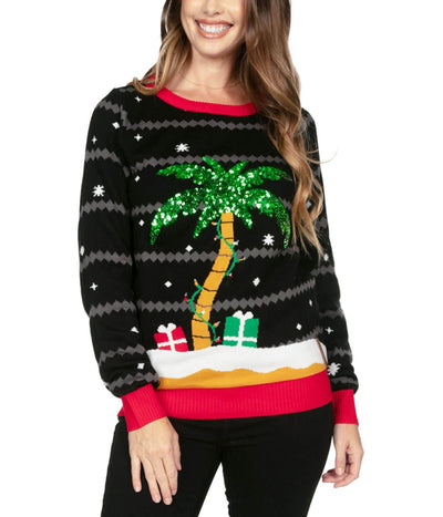 Women’s All Is Palm All Is Bright Light Up Ugly Christmas Sweater Image 2