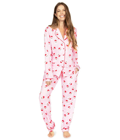 Women's Pink Santa Pajama Set Image 2::Women's Pink Santa Pajama Set