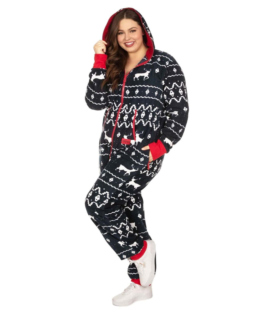 Women's Blue Reindeer Plus Size Jumpsuit Image 2