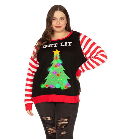 Women's Get Lit Light Up Plus Size Ugly Christmas Sweater Image 3