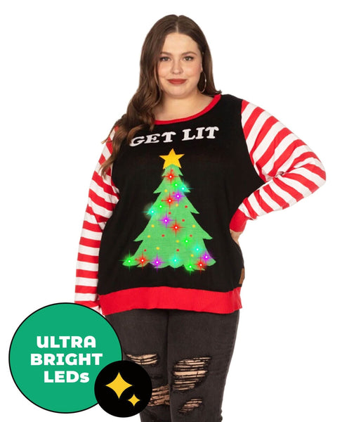 Get Lit Light Up Plus Size Ugly Christmas Sweater Women s Christmas Outfits Tipsy Elves