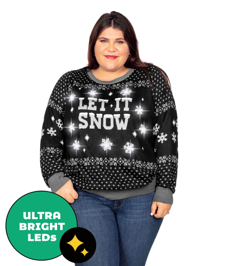 Let It Snow Light Up Plus Size Ugly Christmas Sweater Women s Let It Snow Light Up Plus Size Ugly Christmas Sweater Women s