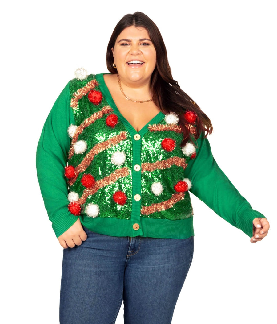 Women's Pom Party Plus Size Ugly Christmas Cardigan Sweater