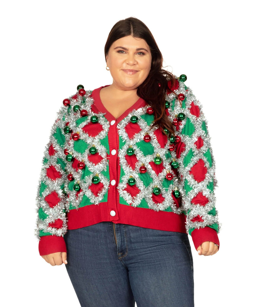 Women's Tacky Tinsel Plus Size Cardigan Sweater Primary Image