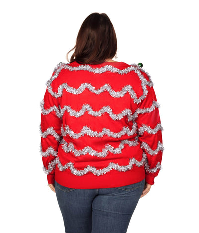 Women's Tinsel Plus Size Ugly Christmas Cardigan Sweater Image 2