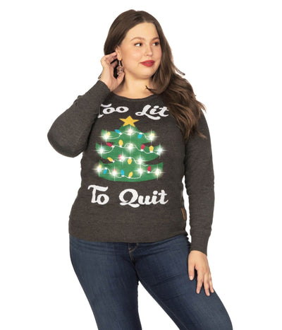 Women's Too Lit Light Up Plus Size Ugly Christmas Sweater Image 2::Women's Too Lit Light Up Plus Size Ugly Christmas Sweater