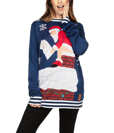 Women's Santa's Log On Fire Oversized Christmas Sweater Primary Image