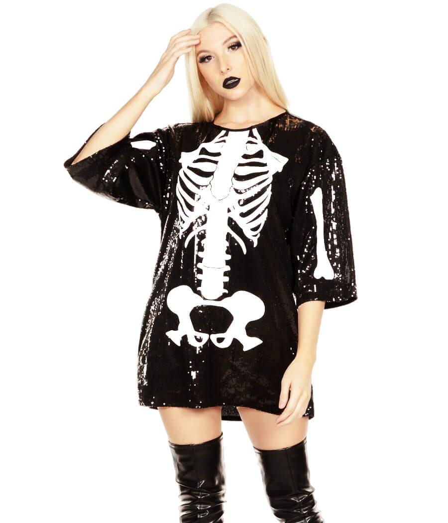 Sequined Skeleton Costume Dress: Women's Halloween Outfits | Tipsy Elves Sequined Skeleton Costume Dress: Women's Halloween Outfits | Tipsy Elves